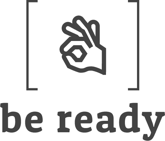 be ready Logo mit Hand die ein OK-Zeichen formt